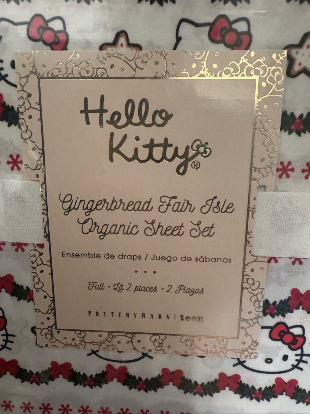 Hello Kitty Red, Green & White Gingerbread Fair Isle Sheet Set